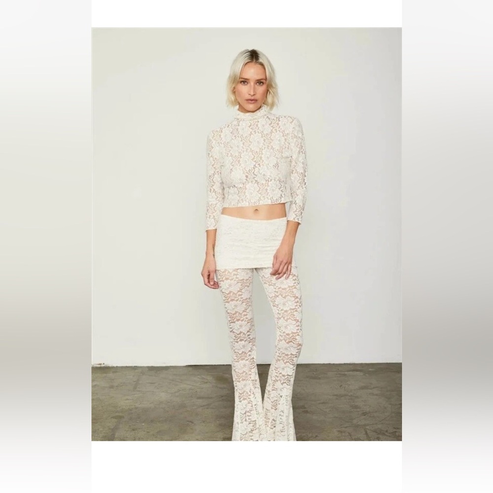 NWT Free People HAH XS  Blow Your Horn Lace Bell Bottom Pants Cream